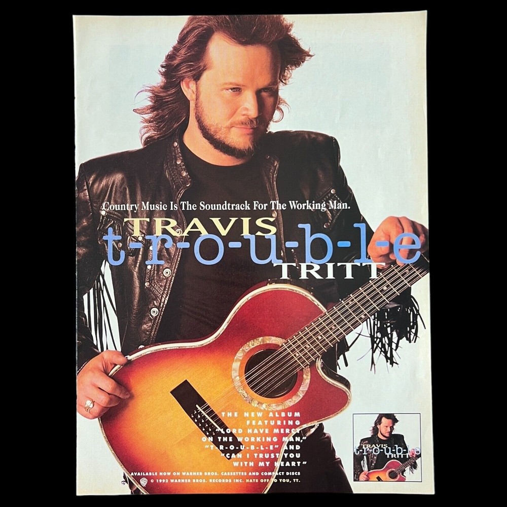 1990's TRAVIS TRITT "Trouble" Country Music Star New Album Print Ad VINTAGE